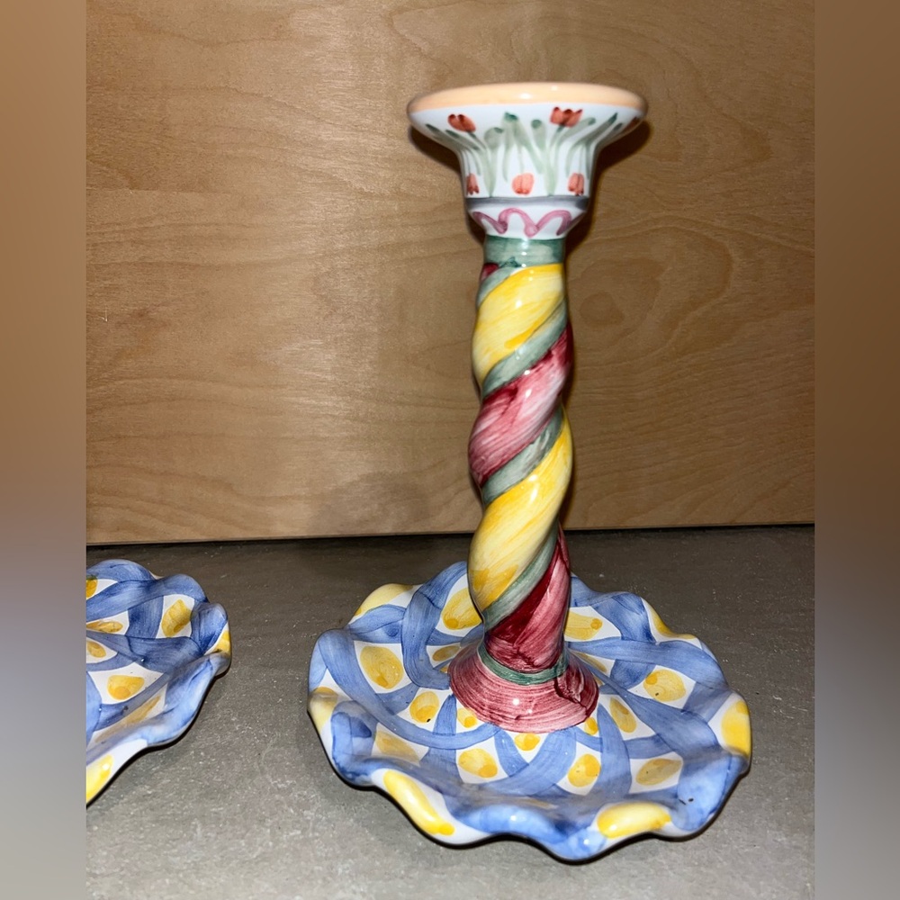 Mackenzie-Child’s Tall spiral candlesticks set - Picture 2 of 7